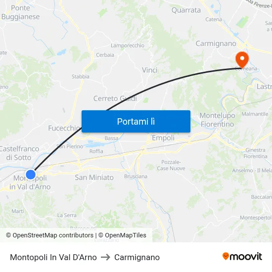 Montopoli In Val D'Arno to Carmignano map