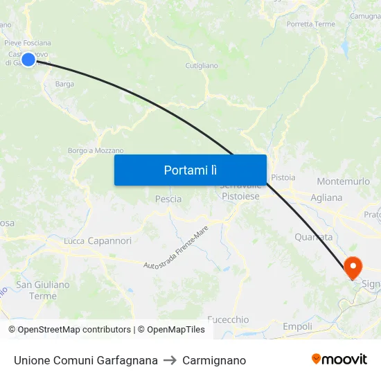 Unione Comuni Garfagnana to Carmignano map