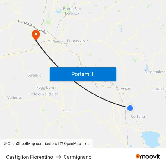 Castiglion Fiorentino to Carmignano map
