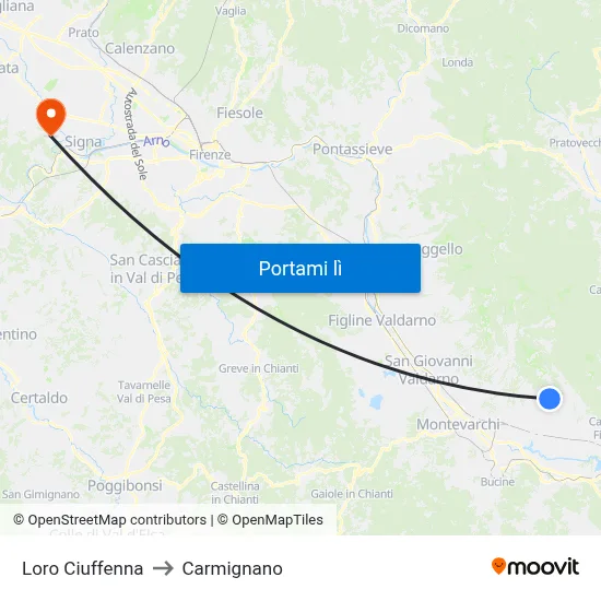 Loro Ciuffenna to Carmignano map