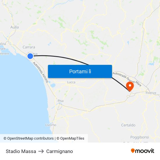 Stadio Massa to Carmignano map