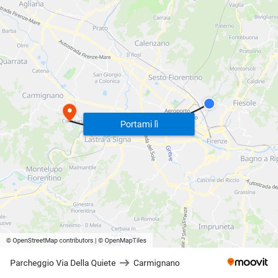 Parcheggio Via Della Quiete to Carmignano map