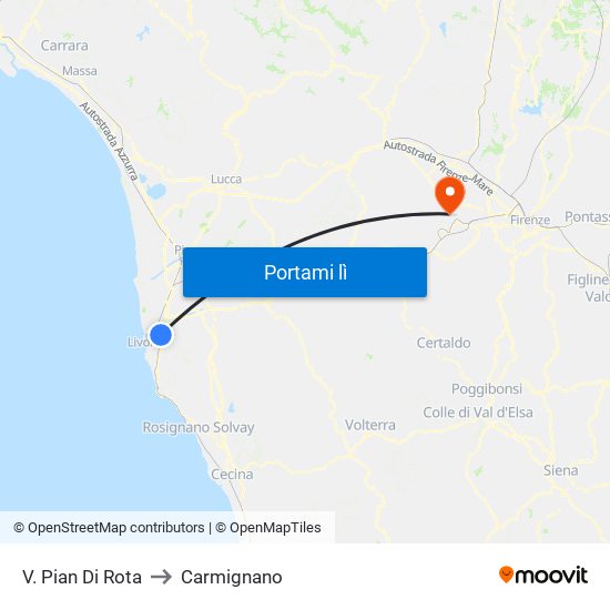 V. Pian Di Rota to Carmignano map