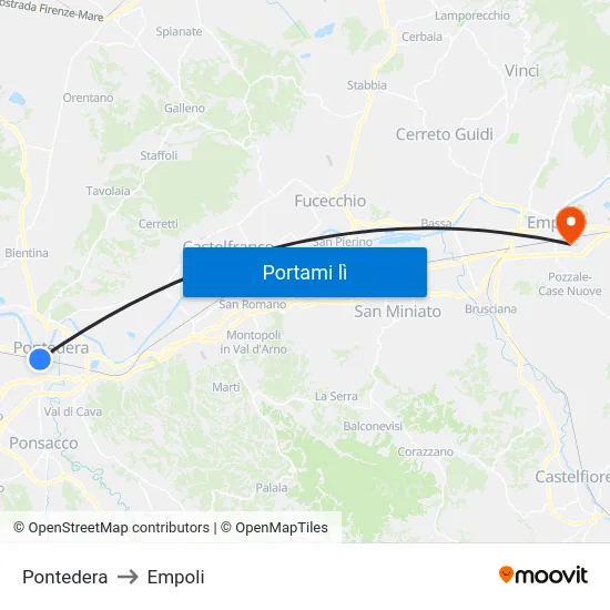 Pontedera to Empoli map