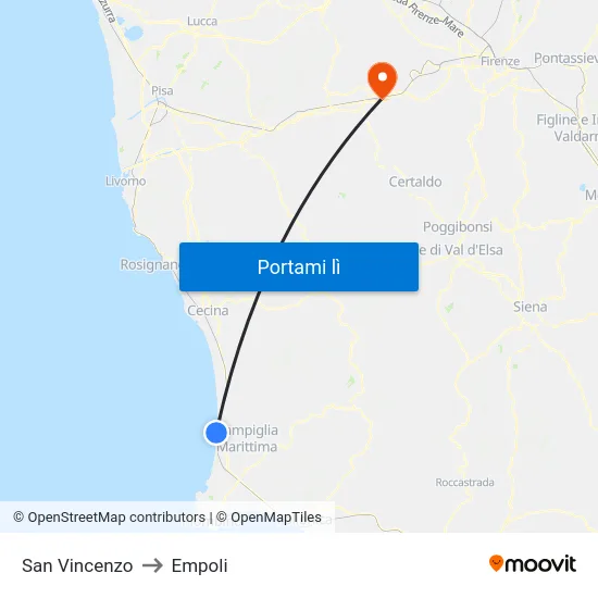 San Vincenzo to Empoli map
