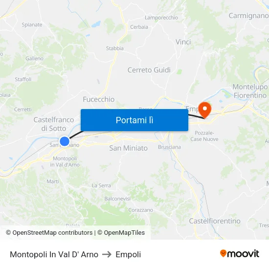 Montopoli In Val D' Arno to Empoli map