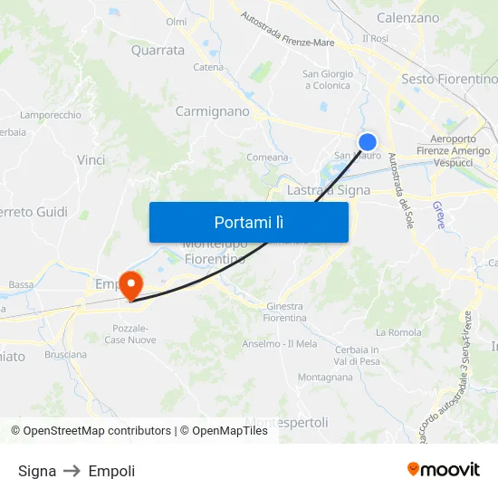 Signa to Empoli map