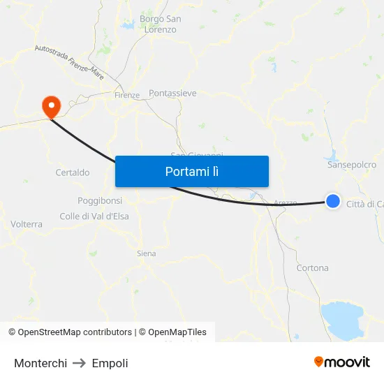 Monterchi to Empoli map