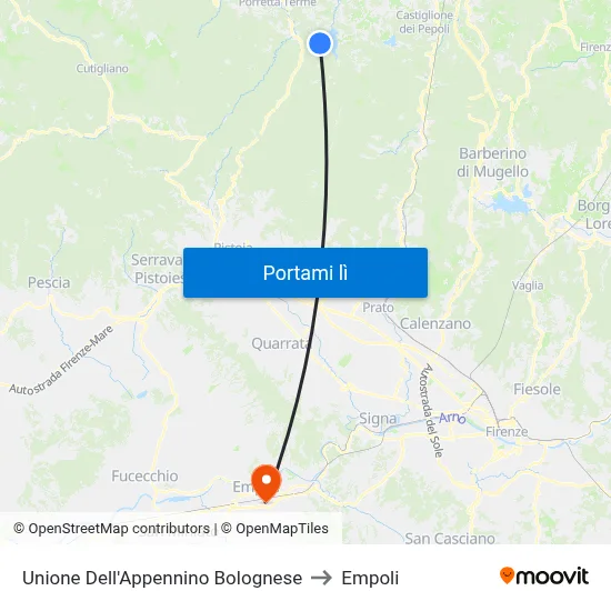 Unione Dell'Appennino Bolognese to Empoli map