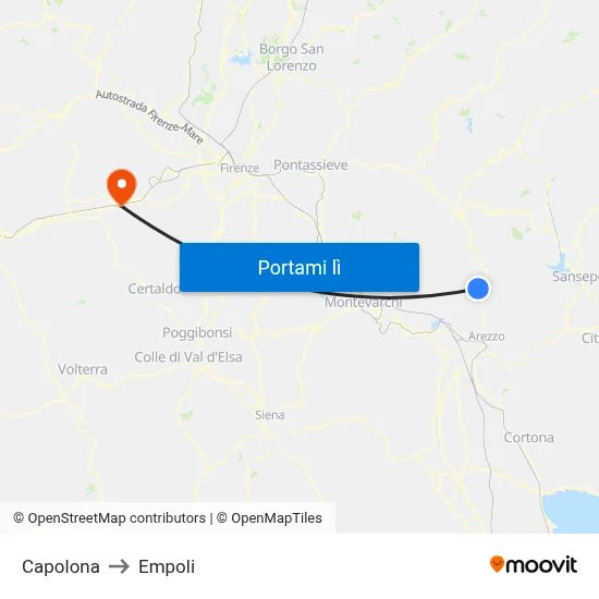 Capolona to Empoli map