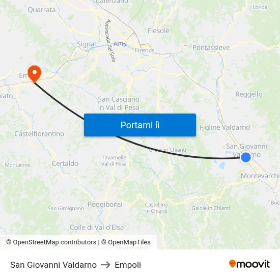 San Giovanni Valdarno to Empoli map