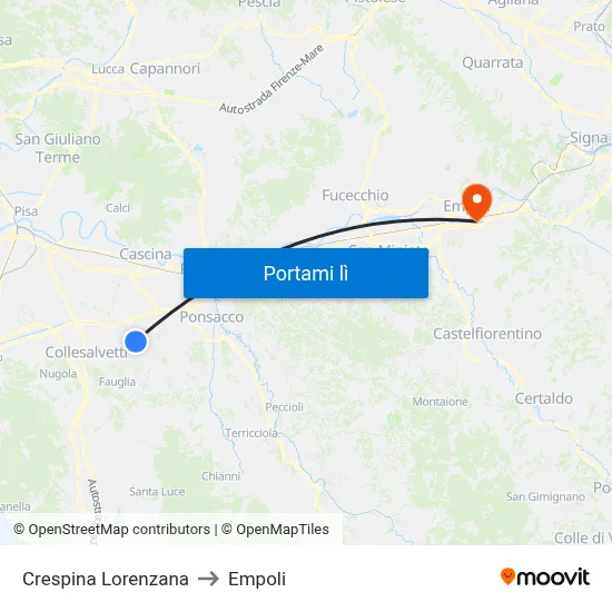Crespina Lorenzana to Empoli map