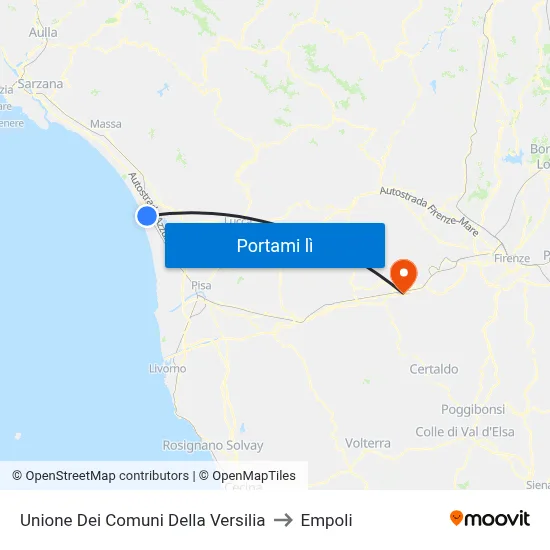 Unione Dei Comuni Della Versilia to Empoli map