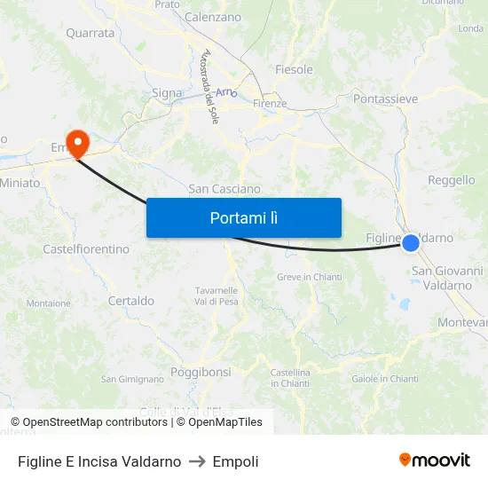 Figline E Incisa Valdarno to Empoli map