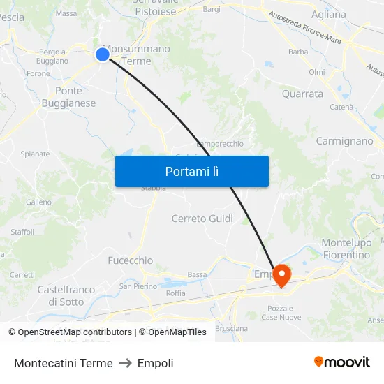 Montecatini Terme to Empoli map
