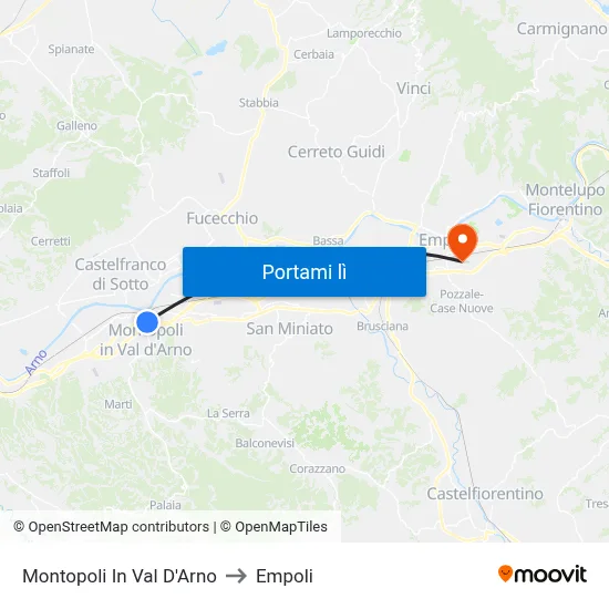 Montopoli In Val D'Arno to Empoli map