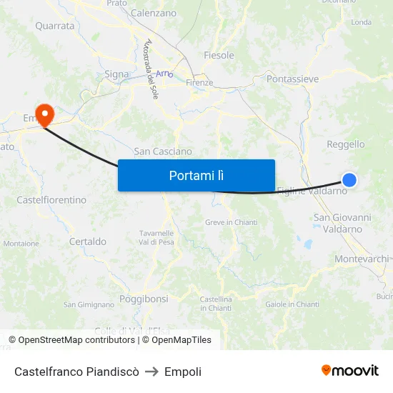 Castelfranco Piandiscò to Empoli map