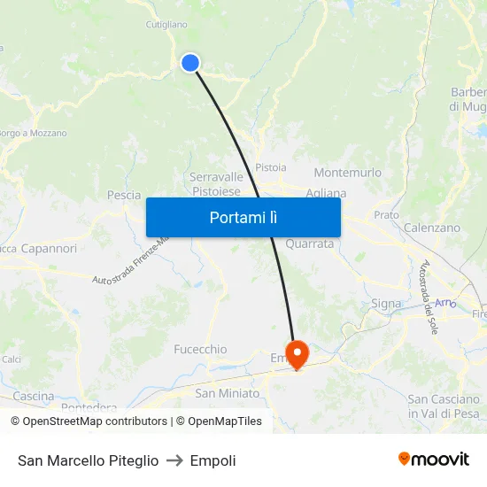 San Marcello Piteglio to Empoli map
