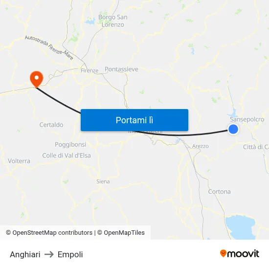 Anghiari to Empoli map