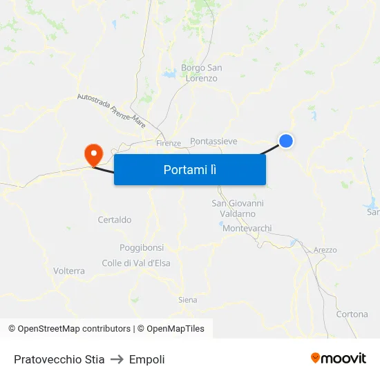 Pratovecchio Stia to Empoli map