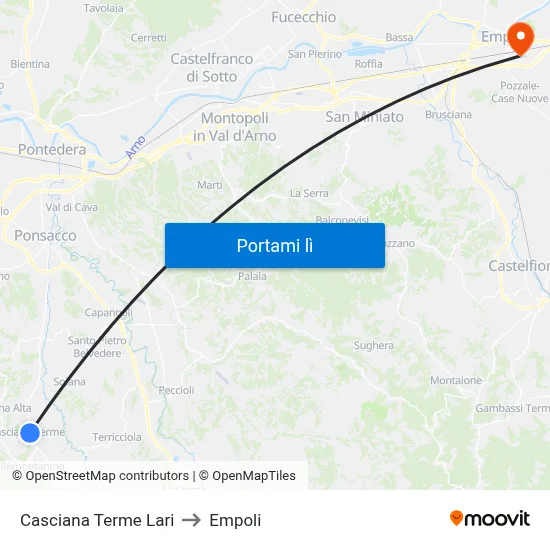 Casciana Terme Lari to Empoli map