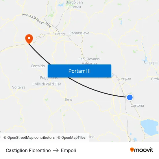 Castiglion Fiorentino to Empoli map
