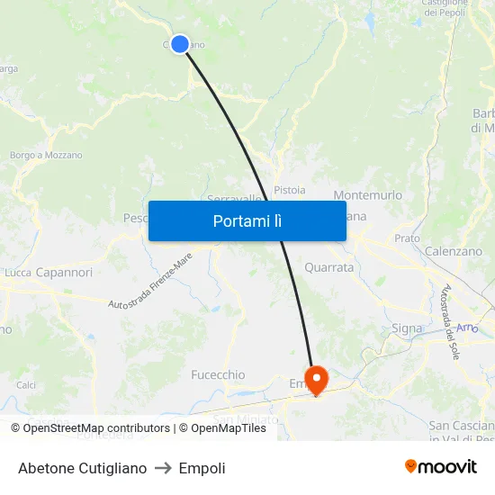 Abetone Cutigliano to Empoli map