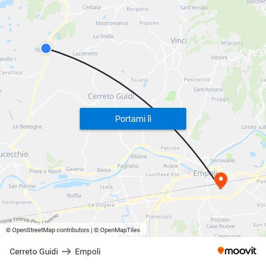 Cerreto Guidi to Empoli map