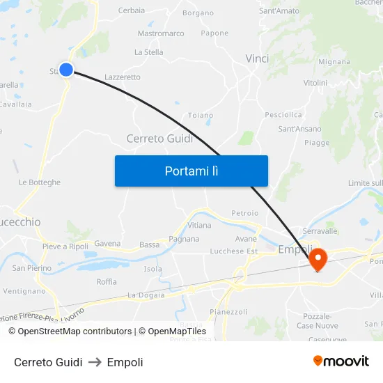 Cerreto Guidi to Empoli map