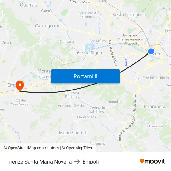 Firenze Santa Maria Novella to Empoli map