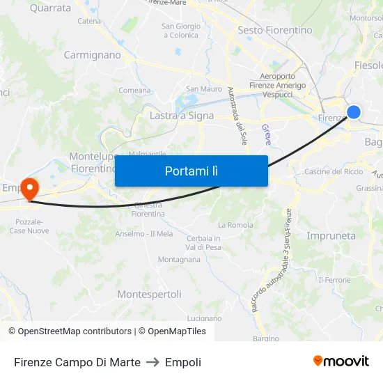 Firenze Campo Di Marte to Empoli map
