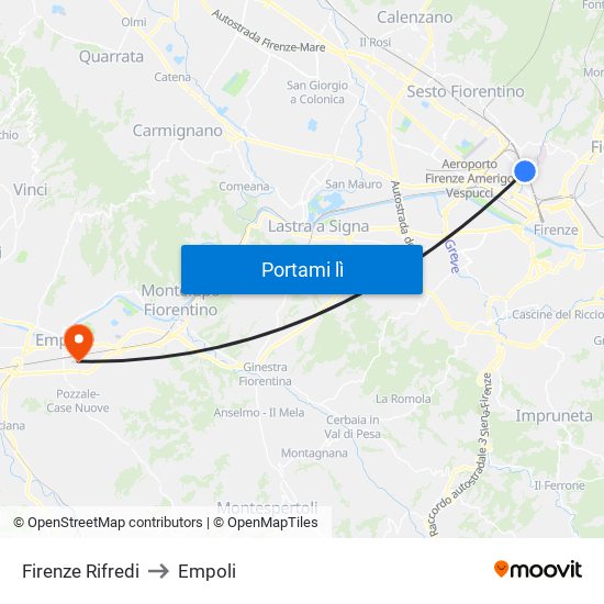 Firenze Rifredi to Empoli map