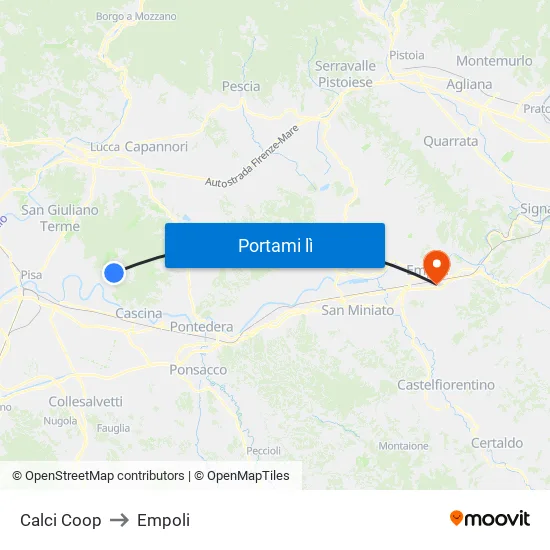 Calci Coop to Empoli map