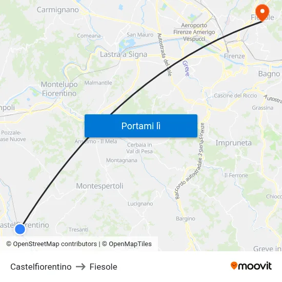 Castelfiorentino to Fiesole map