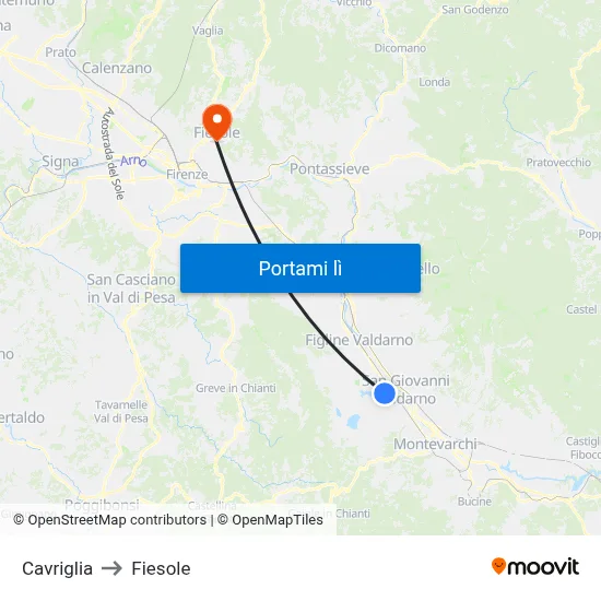 Cavriglia to Fiesole map