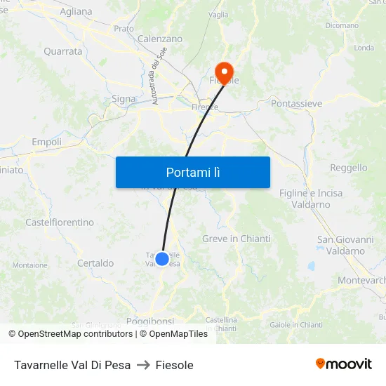 Tavarnelle Val Di Pesa to Fiesole map