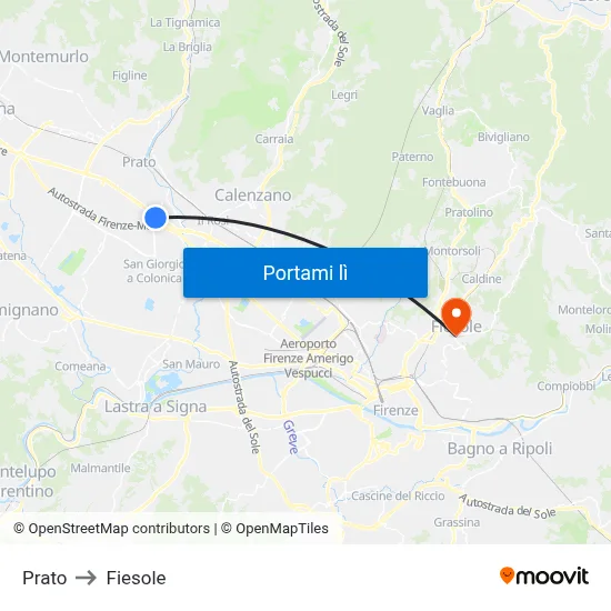 Prato to Fiesole map