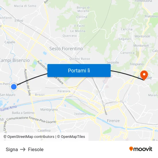 Signa to Fiesole map