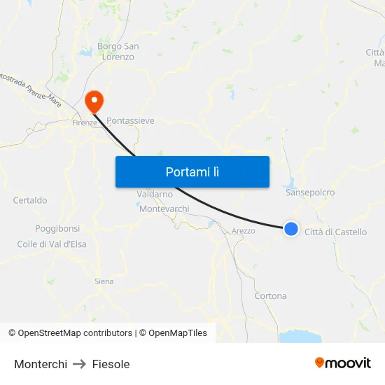 Monterchi to Fiesole map