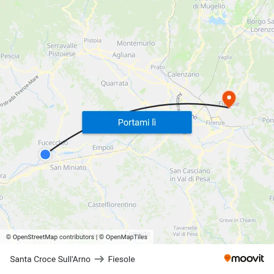 Santa Croce Sull'Arno to Fiesole map