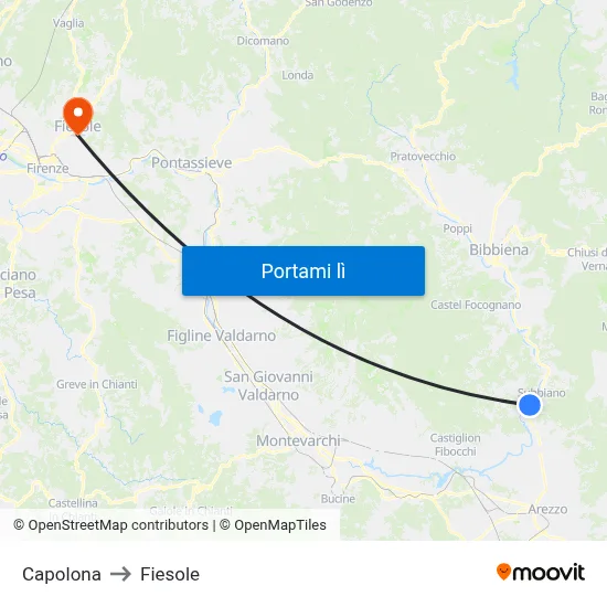 Capolona to Fiesole map