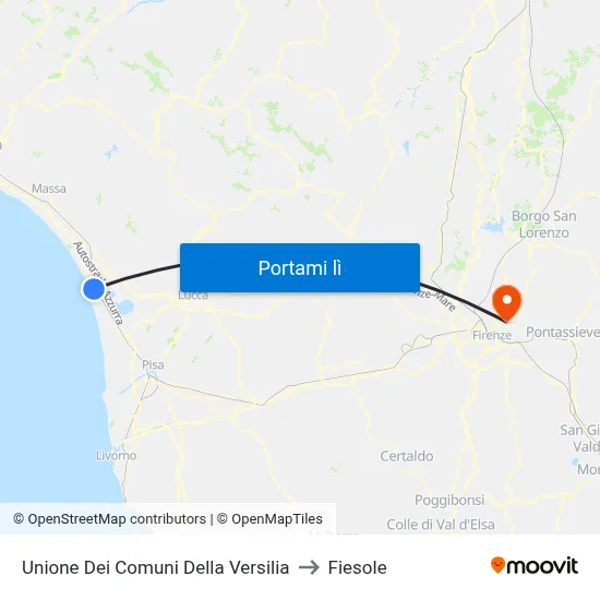 Unione Dei Comuni Della Versilia to Fiesole map