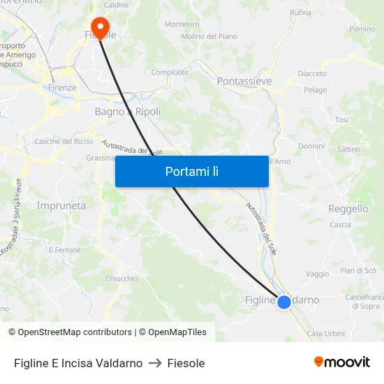 Figline E Incisa Valdarno to Fiesole map