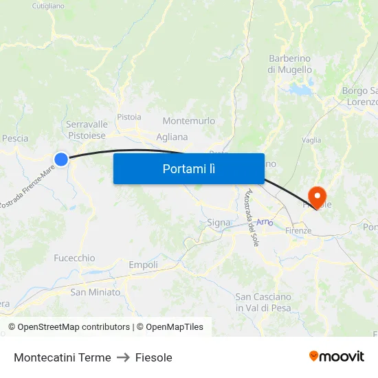 Montecatini Terme to Fiesole map