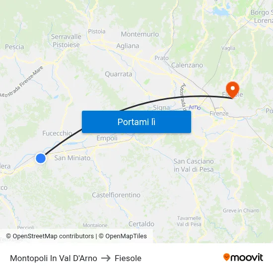 Montopoli In Val D'Arno to Fiesole map