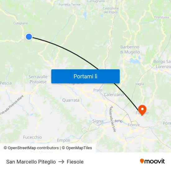 San Marcello Piteglio to Fiesole map