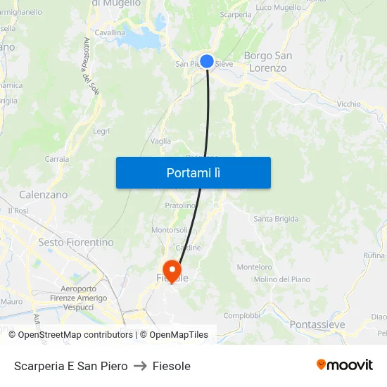 Scarperia E San Piero to Fiesole map
