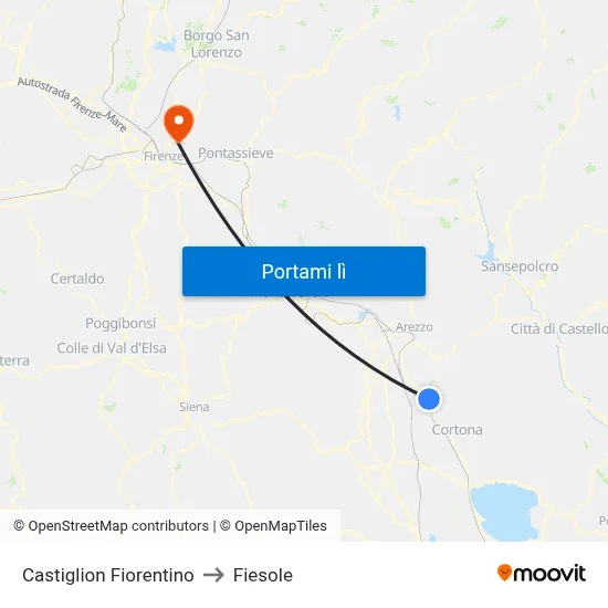 Castiglion Fiorentino to Fiesole map