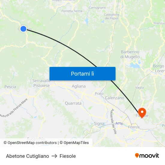 Abetone Cutigliano to Fiesole map