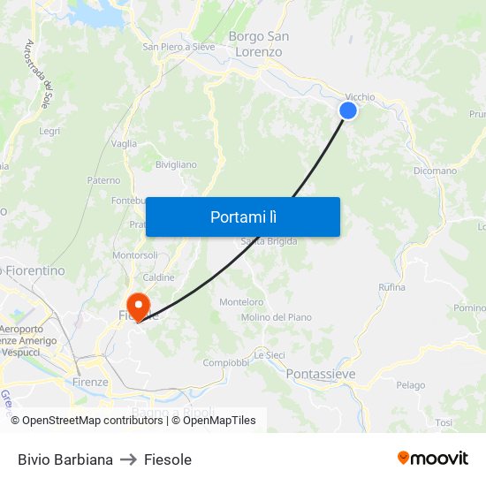 Bivio Barbiana to Fiesole map